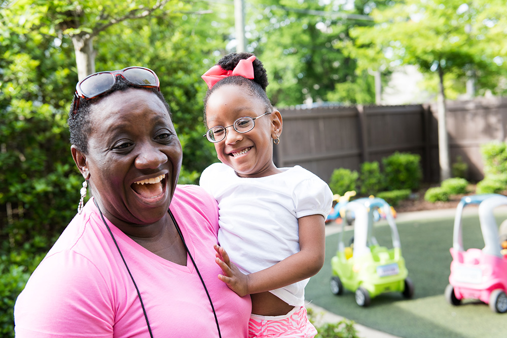 Mom and daughter in the play area