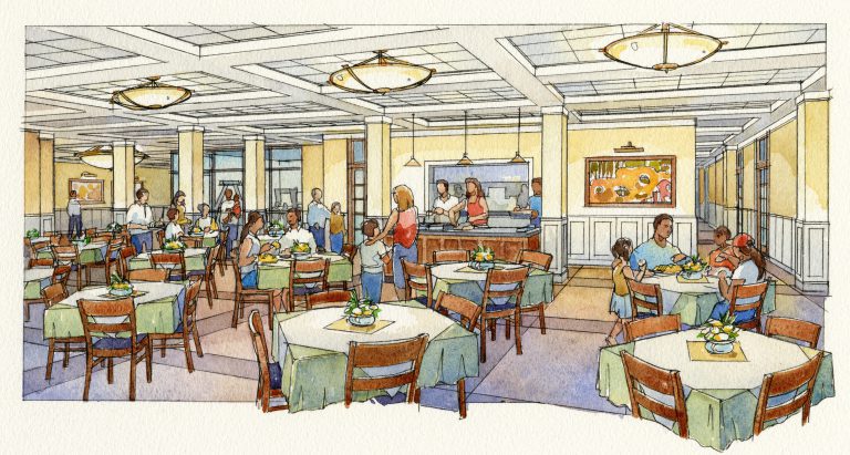 An artist's rendering of the new dining room in our addition