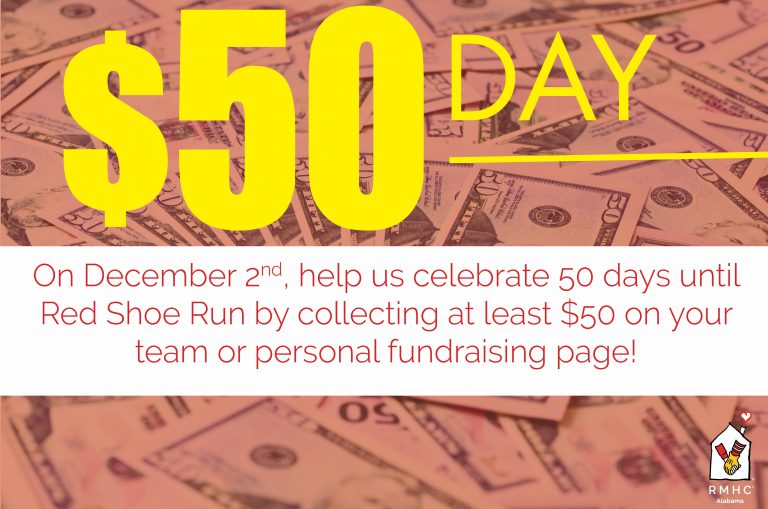 Graphic with details about giving $50 to Red Shoe Run