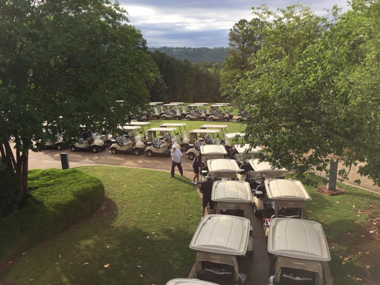 Golf carts lined up before the classic starts