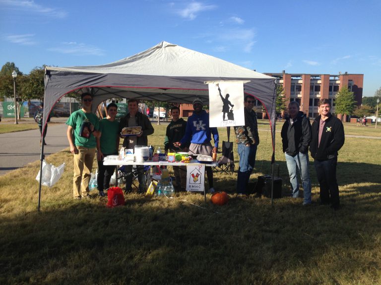 Member of Alpha Tau Omega sell pancakes to raise money for RMHCA. Source: Alpha Tau Omega