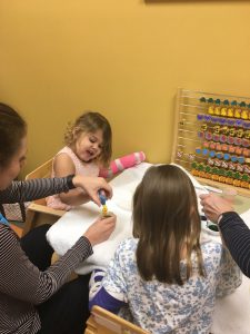 Cate hard at work in constraint therapy. Source: Capps family