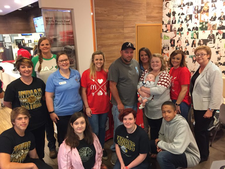 CCHS students, Bridget Bond, the Vandiver family, RMHCA staff and McDonald's Owner Operator Debbie Martin and her business partner Rebecca Rippey at the Tuscumbia Pop Tab Party.