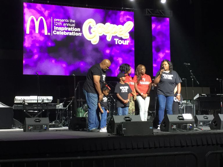The White family speaks to the crowd.