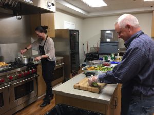 La-Z-Boy employee Fannie and co-owner Brian Morris team up to prepare dinner.