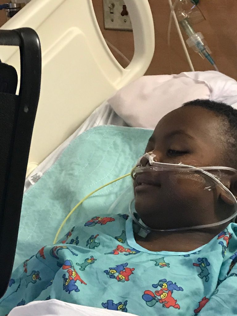 Christian in the hospital for his first round of chemo.