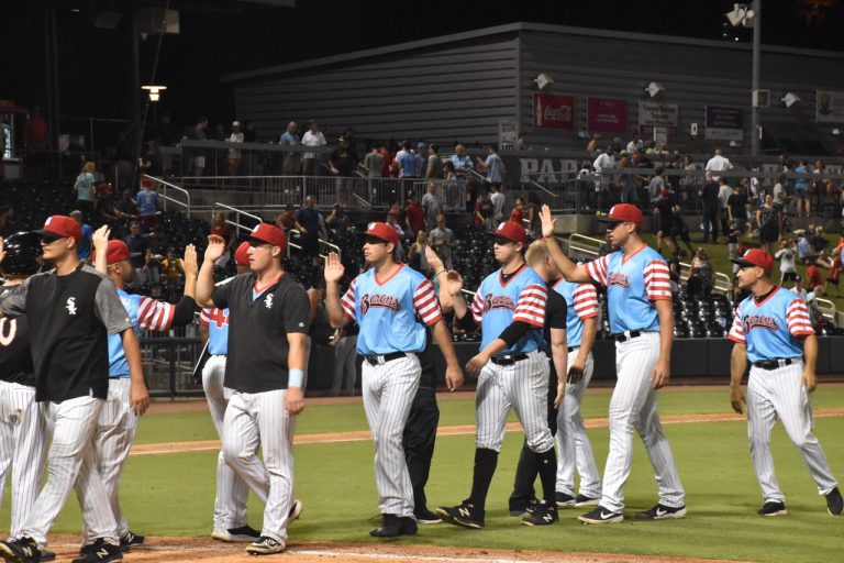 Birmingham Barons players wear the RMHCA charity jersey