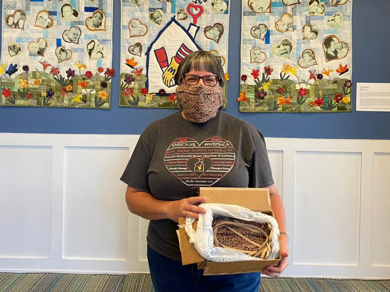 Woman wearing a non-medical mask