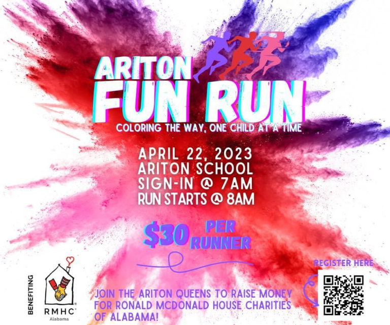 Flyer with graphic runners and the words Ariton Fun Run