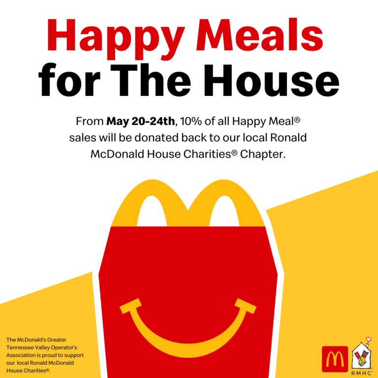 Happy Meals for the House text with a graphic of a red and yellow Happy Meal box